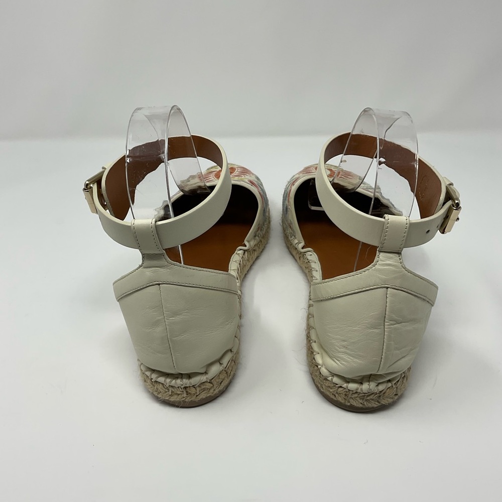 Valentino Cream Leather Floral Embroidered Ankle Strap Espadrille Flats - Picture 5 of 13